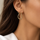 Gold Teardrop Hoop Earrings Tube Round Section Mirror Polish Latch Back Clasp